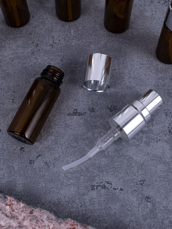 Атомайзер 3мл ТЕМНОЕ СТЕКЛО металлический спрей серебро  