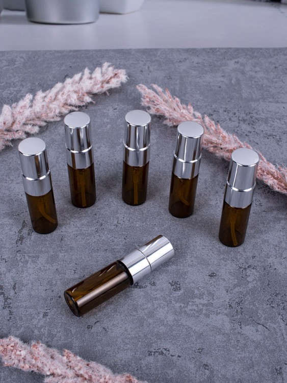 Атомайзер 3мл ТЕМНОЕ СТЕКЛО металлический спрей серебро  