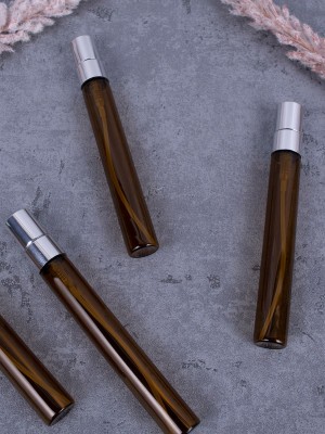 Атомайзер 10мл ТЕМНОЕ СТЕКЛО металлические крышки СЕРЕБРО спрей  