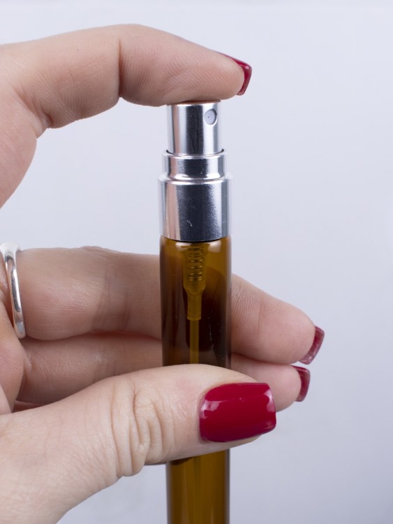 Атомайзер 10мл ТЕМНОЕ СТЕКЛО металлические крышки СЕРЕБРО спрей  