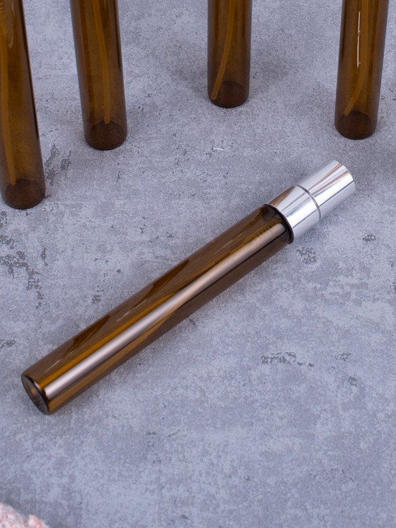 Атомайзер 10мл ТЕМНОЕ СТЕКЛО металлические крышки СЕРЕБРО спрей  