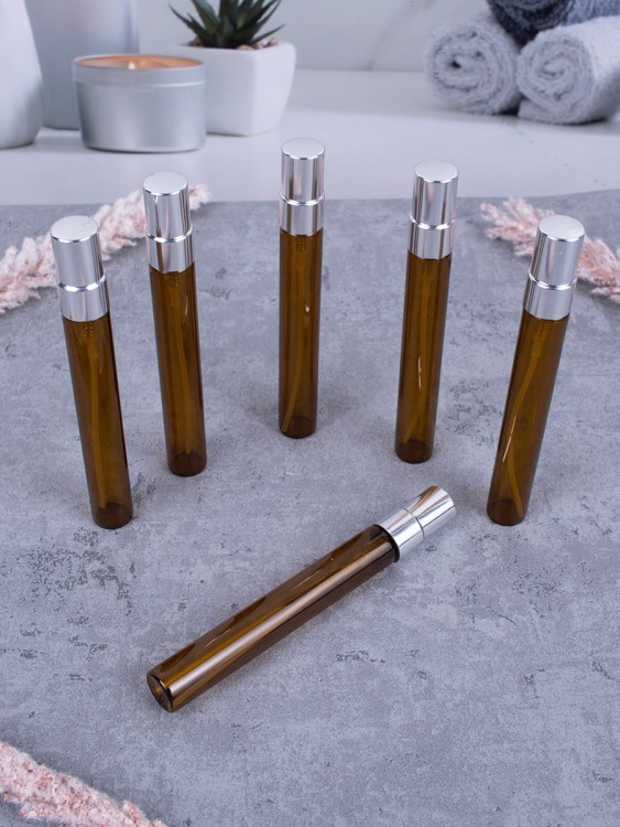 Атомайзер 10мл ТЕМНОЕ СТЕКЛО металлические крышки СЕРЕБРО спрей  