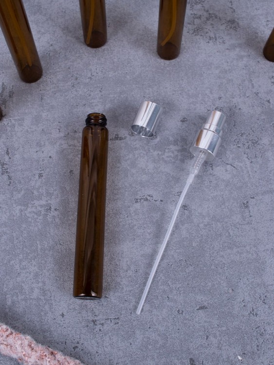 Атомайзер 10мл ТЕМНОЕ СТЕКЛО металлические крышки СЕРЕБРО спрей  