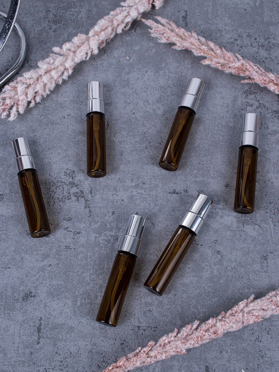 Атомайзер 5мл ТЕМНОЕ СТЕКЛО МЕТАЛИЧЕСКИЙ спрей СЕРЕБРО