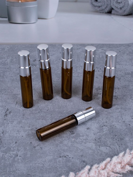 Атомайзер 5мл ТЕМНОЕ СТЕКЛО МЕТАЛИЧЕСКИЙ спрей СЕРЕБРО