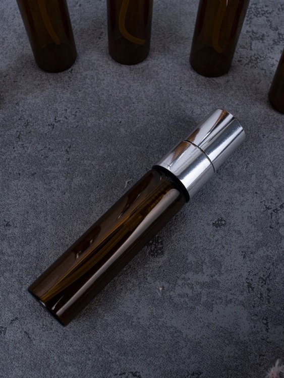 Атомайзер 5мл ТЕМНОЕ СТЕКЛО МЕТАЛИЧЕСКИЙ спрей СЕРЕБРО