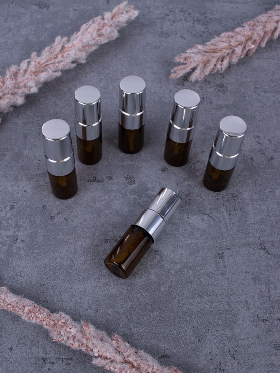 Атомайзер 2мл ТЕМНОЕ СТЕКЛО металический спрей серебро 