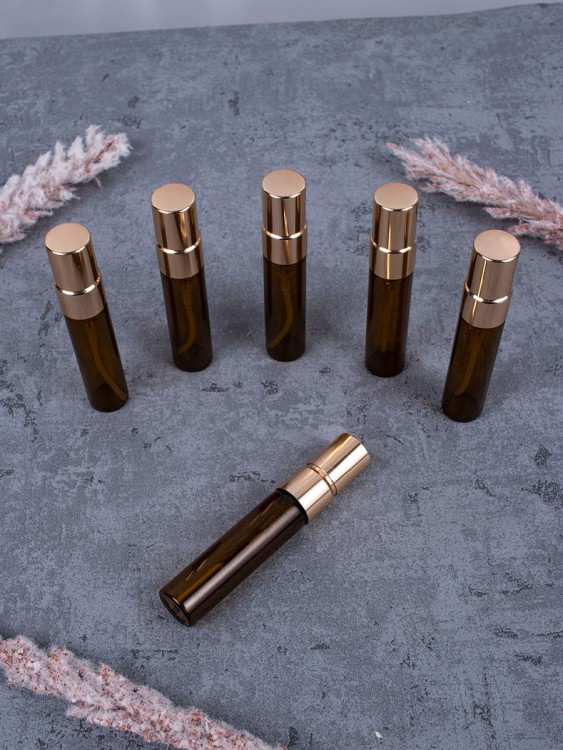 Атомайзер 5мл ТЕМНОЕ СТЕКЛО МЕТАЛИЧЕСКИЙ спрей ЗОЛОТО