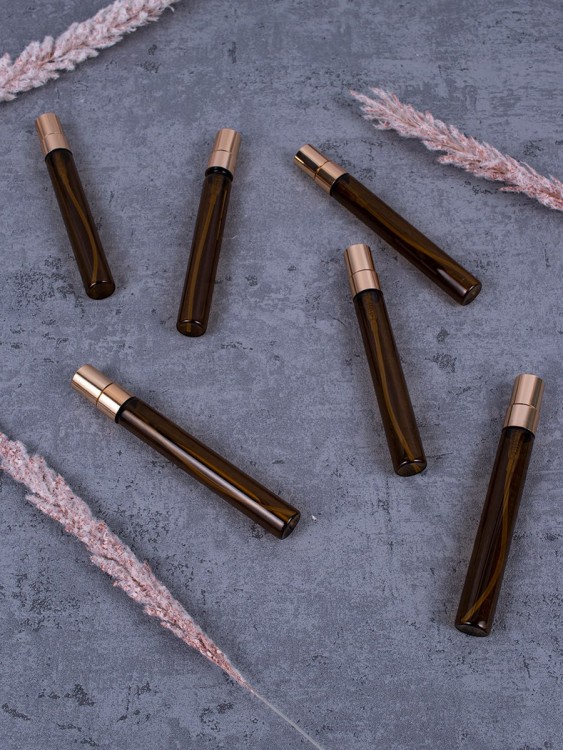 Атомайзер 10мл ТЕМНОЕ СТЕКЛО металлические крышки ЗОЛОТО спрей  