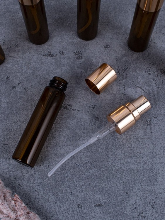 Атомайзер 10мл ТЕМНОЕ СТЕКЛО металлические крышки ЗОЛОТО спрей  