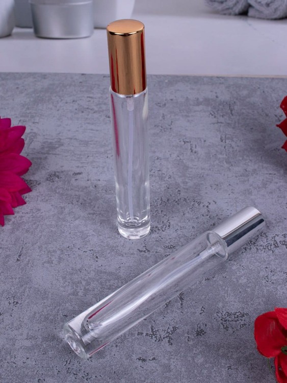 Флакон стекло круглый длинный 10 мл золото спрей металл