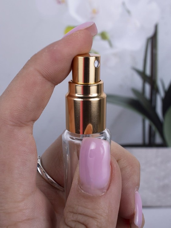 Флакон стекло круглый длинный 10 мл золото спрей металл