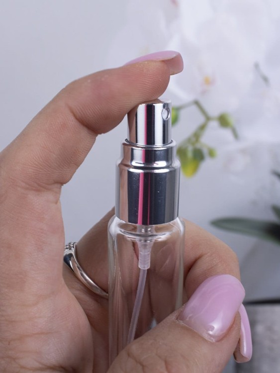 Флакон стекло круглый длинный 10 мл серебро спрей металл