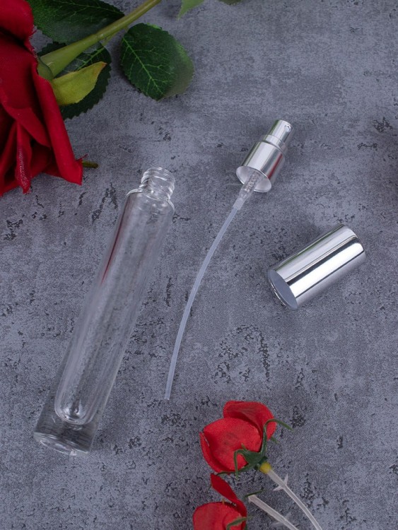 Флакон стекло круглый длинный 10 мл серебро спрей металл
