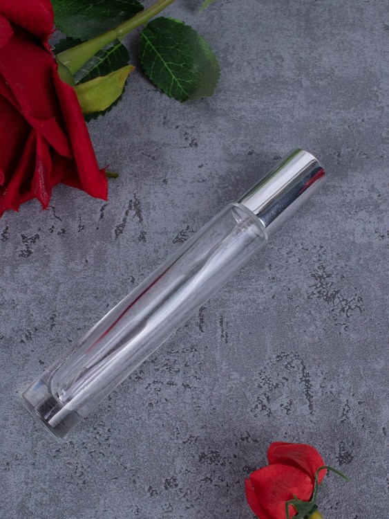 Флакон стекло круглый длинный 10 мл серебро спрей металл