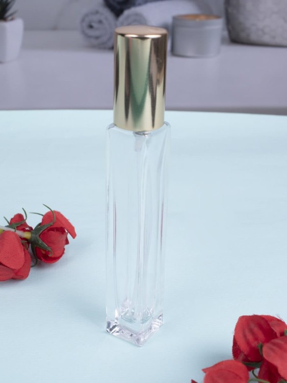 Флакон стекло квадрат 10 мл золото спрей металл 