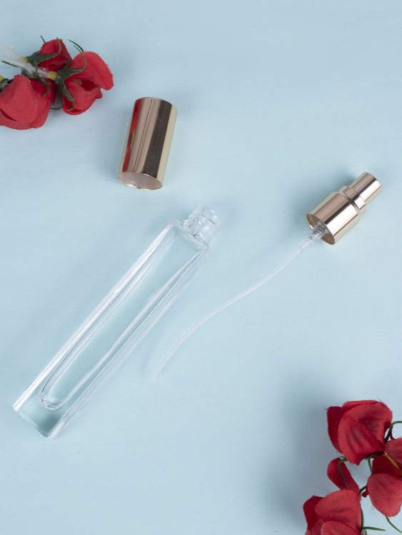Флакон стекло квадрат 10 мл золото спрей металл 