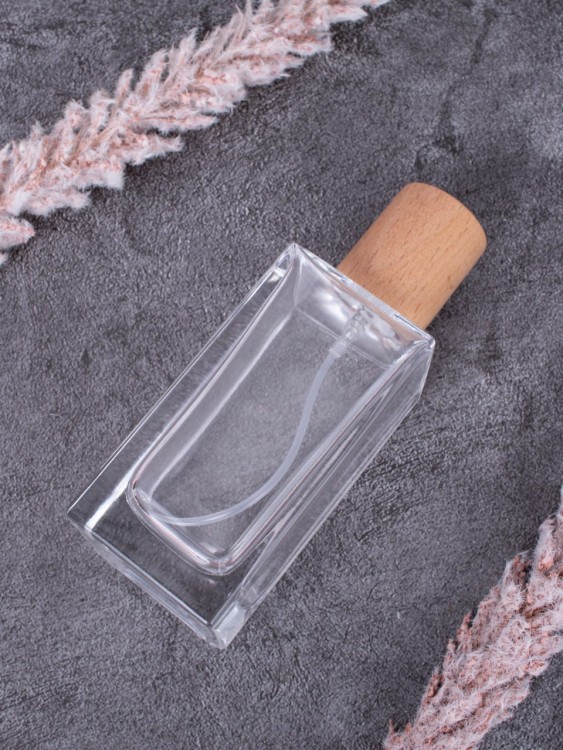 Флаконы 50мл стекло спрей квадрат дерево крышка светлое