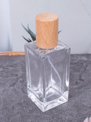 Флаконы 50мл стекло спрей квадрат дерево крышка светлое