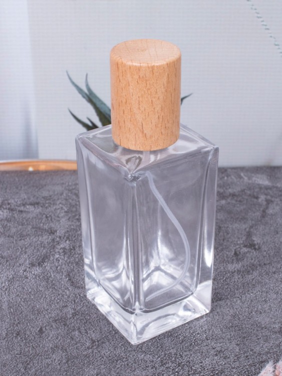 Флаконы 50мл стекло спрей квадрат дерево крышка светлое