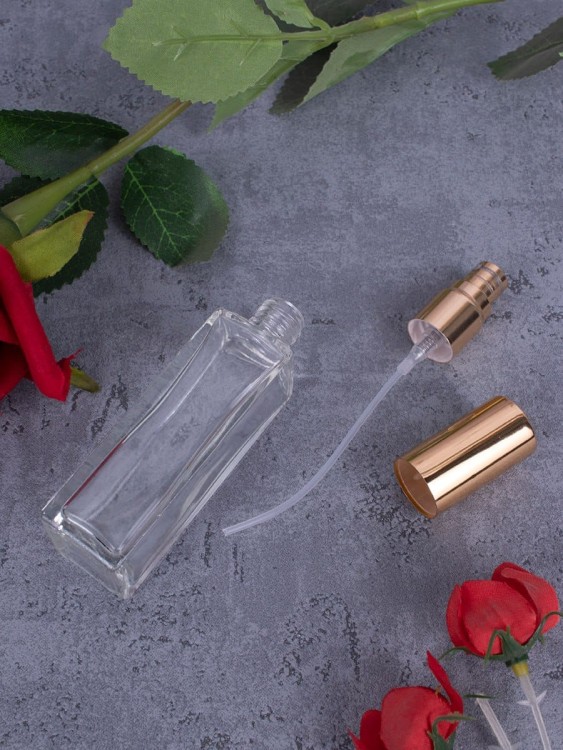 Флакон стекло квадрат 20 мл золото спрей металл  