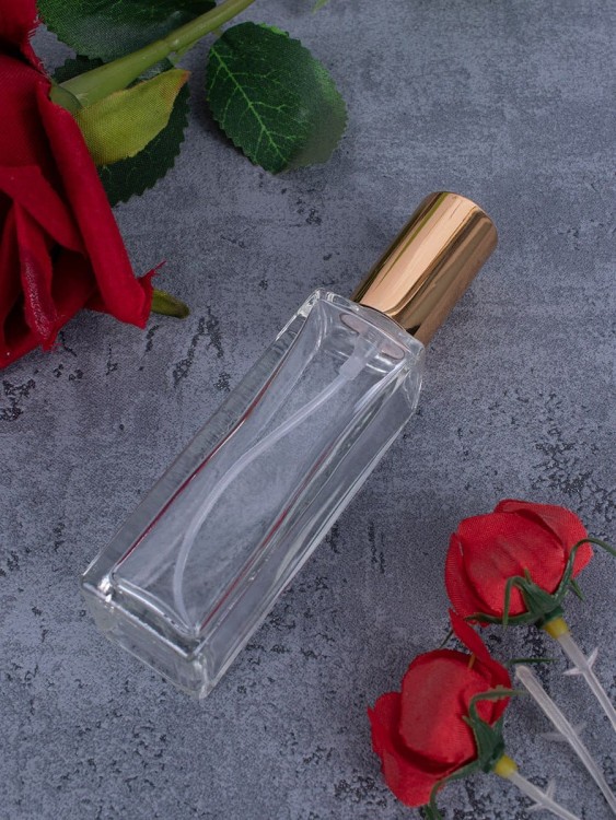 Флакон стекло квадрат 20 мл золото спрей металл  