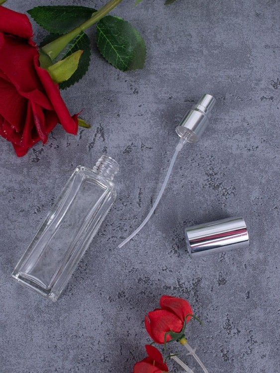 Флакон стекло квадрат 20 мл серебро спрей металл  