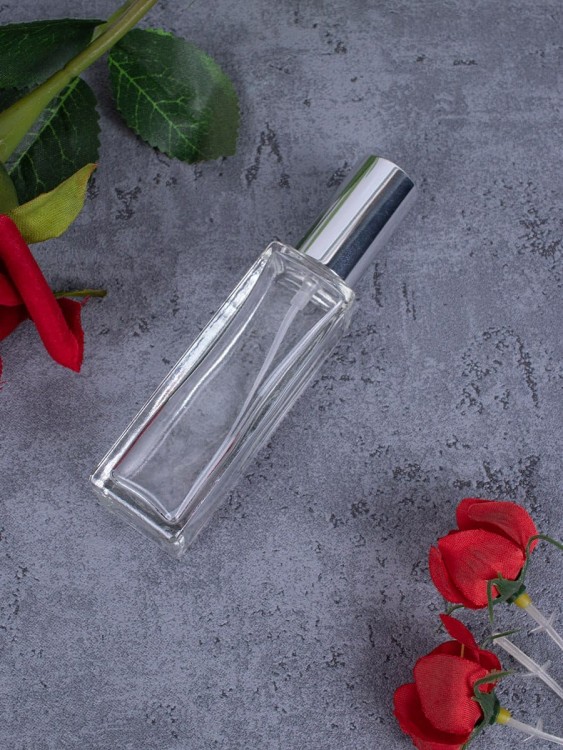 Флакон стекло квадрат 20 мл серебро спрей металл  