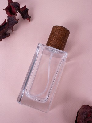 Флаконы 50мл стекло спрей квадрат дерево крышка ТЕМНАЯ