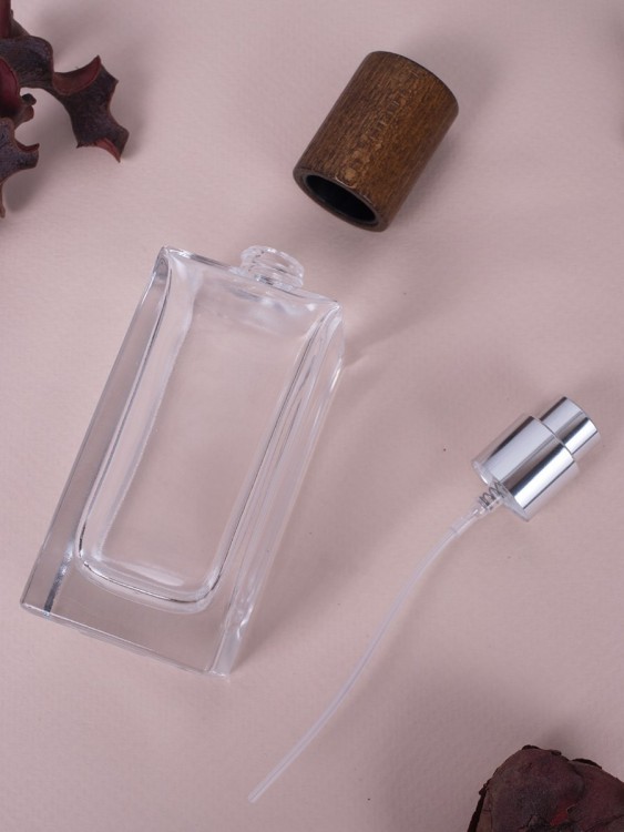 Флаконы 50мл стекло спрей квадрат дерево крышка ТЕМНАЯ